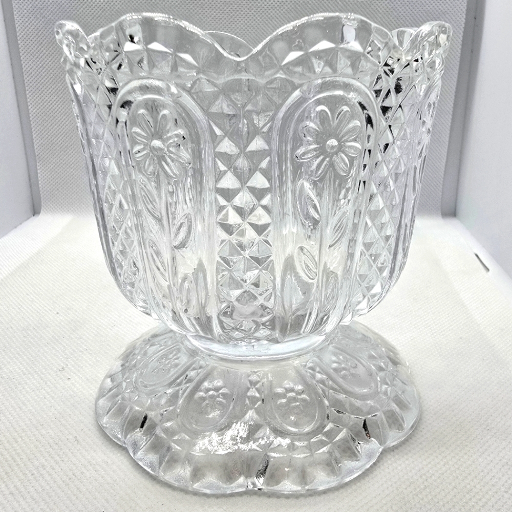 Vintage Floral Avon Glass Candle Holder Bud Vase Candy Dish Clear Glass